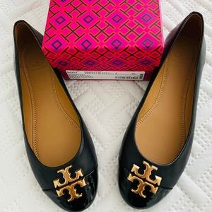 TORY BURCH 7.5 Black EVERLY Cap Toe Ballet Flats